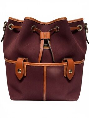Dooney & Bourke Suede Drawstring Bucket Bag  with Strap in Wine. NWT